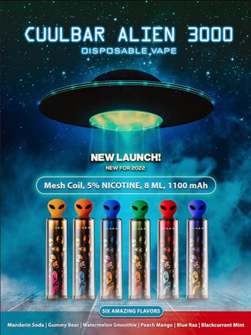 Cuul Bar Alien 8ml Prefilled Capacity, 5% Premium Nicotine 3000 Puffs Boss Vape Cuul Bar Alien 8ml Prefilled Capacity, 5% Premium Nicotine 3000 Puffs Boss Vape